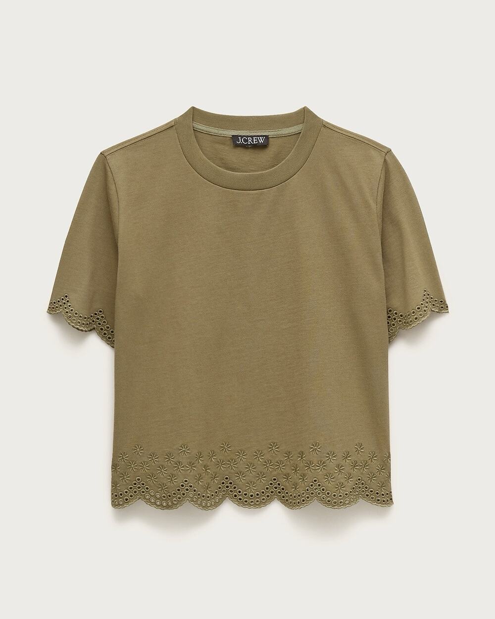 J. Crew Premium-weight relaxed scalloped T-shirt In Green Size S NWT